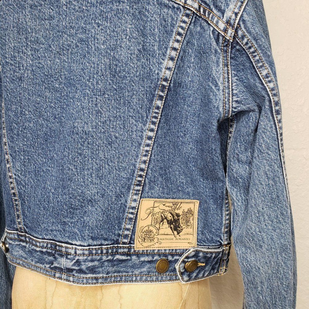 Vintage Faconnable Iconic Cotton Jean Jacket with Back Logo Patch Size Medium - Picture 12 of 16